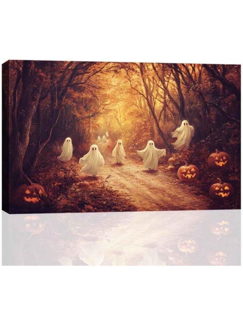 Spooky Autumn Ghost Canvas Art - Vintage Halloween Decor, 24x36" Wall Art